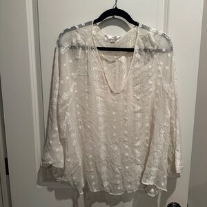 Anthropologie Zoa New York Neve Peasant Ivory Silk Sheer Top Blouse Medium